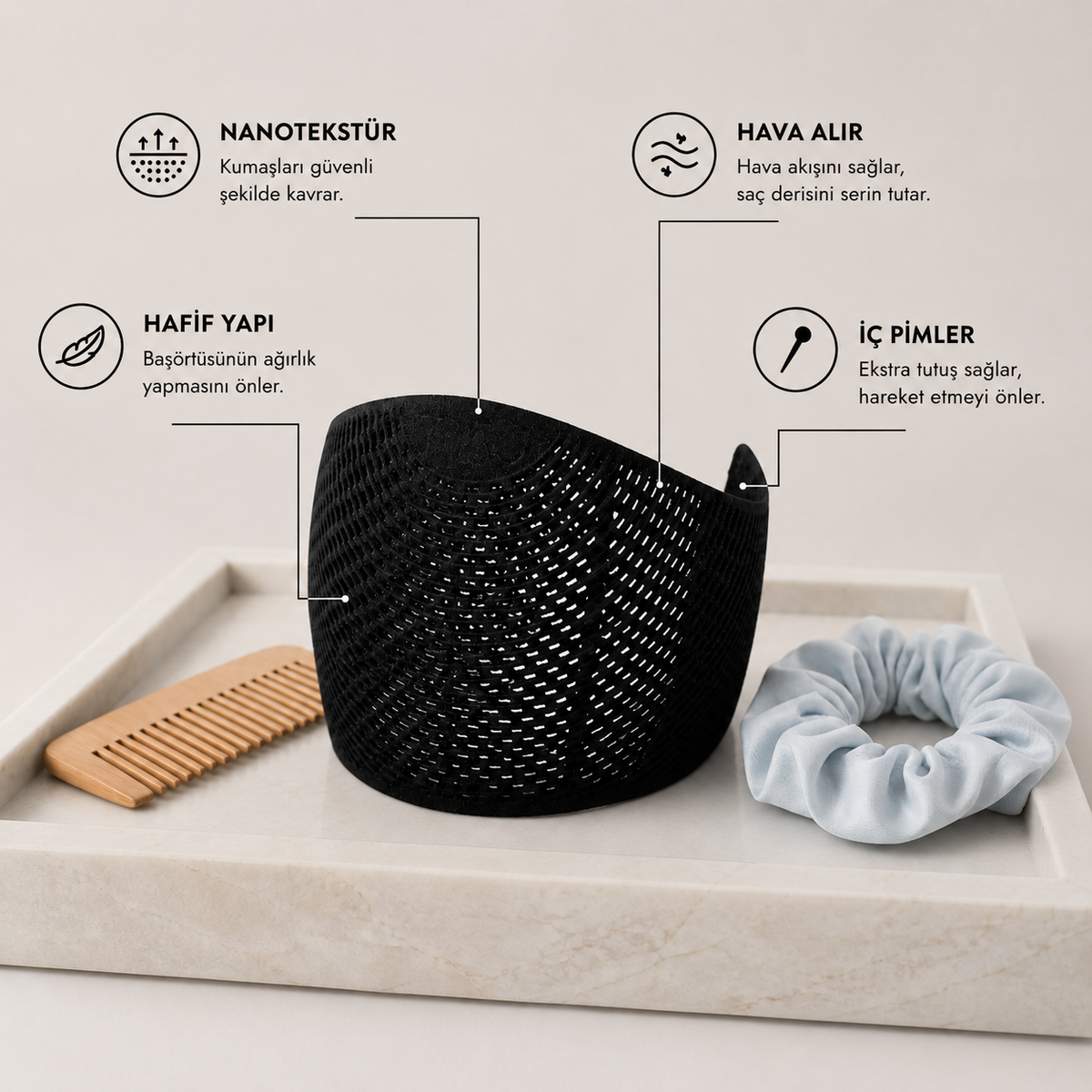 Lumiataç™ İğnesiz Kaymaz Bone - Başörtüsü Aksesuarı