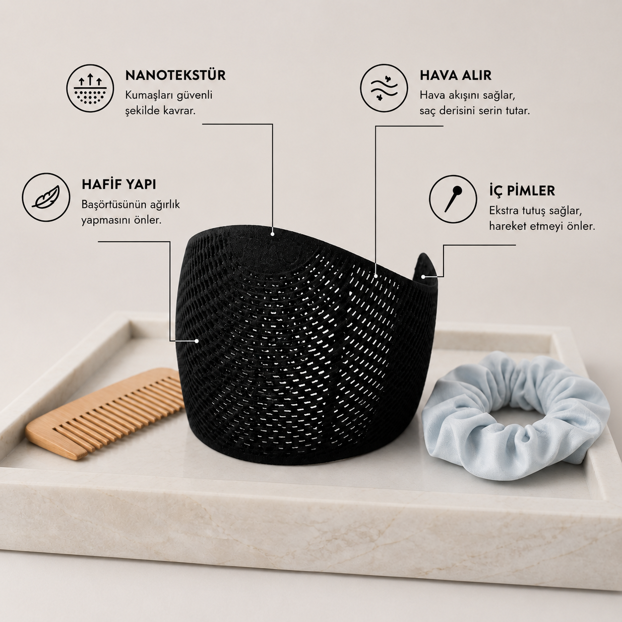 Lumiataç™ İğnesiz Kaymaz Bone - Başörtüsü Aksesuarı